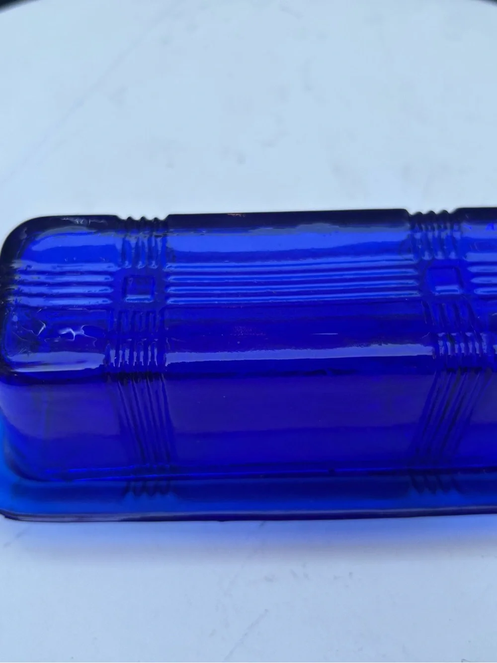 Cobalt Blue Glass Butter Dish - Home Accents vintage Hazel Atlas Criss Cross